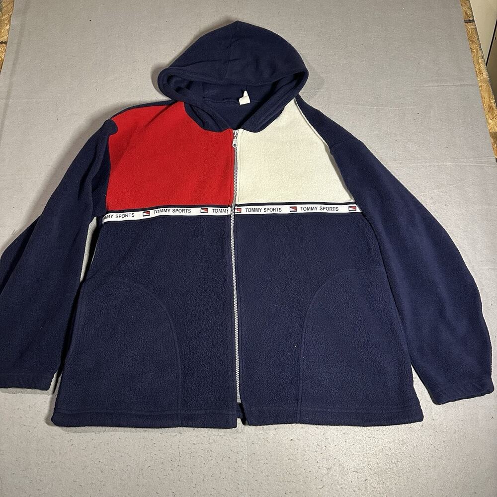 Vintage Tommy Hilfiger Sport Fleece Hoodie Men's XL Colorblock Zip Up USA Made